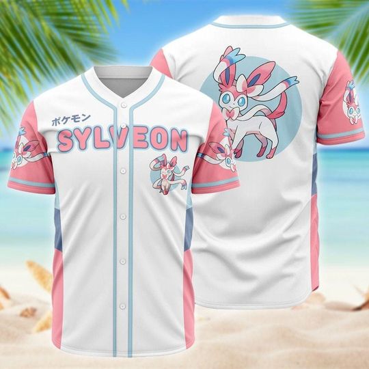 Discover Sylveon Baseball Jersey, Cool PKM Shirt for Men Women, Japanese Anime Top, Gamer Gift, Sylveon Type Graphic Jersey