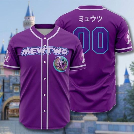 Mewtwo Baseball Jersey, Cool PKM Shirt for Men Women, Japanese Anime Top, Gamer Gift, Mewtwo Type Graphic Jersey
