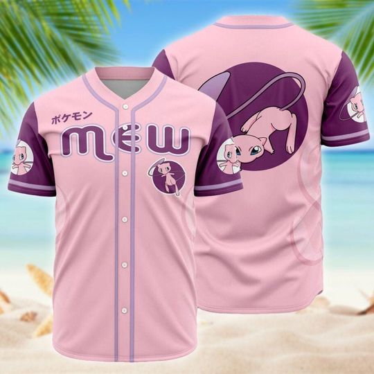 Mewtwo Baseball Jersey, Cool PKM Shirt for Men Women, Japanese Anime Top, Gamer Gift, Mewtwo Type Graphic Jersey