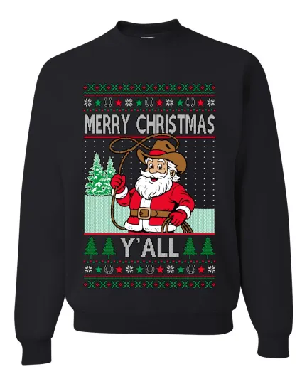 Discover Merry Christmas Y'all Ugly Christmas Sweater Unisex Crewneck Sweatshirt