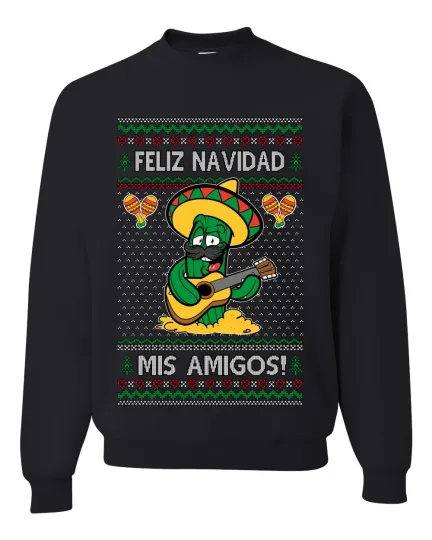 Discover Feliz Navidad Mis Amigos! Ugly Christmas Sweater Unisex Crewneck Sweatshirt