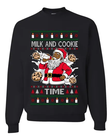 Discover Milk And Cookie Time Ugly Christmas Sweater Unisex Crewneck Sweatshirt