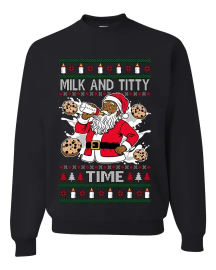 Discover Milk And Titty Time Ugly Christmas Sweater Unisex Crewneck Sweatshirt