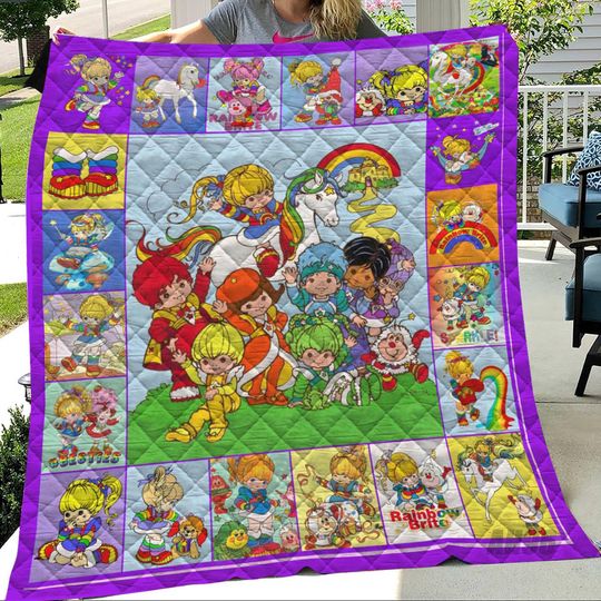 Rainbow Brite Fleece Quilt Blanket for Home & Living, Cartoon and Christmas Bedding Decorative Throw