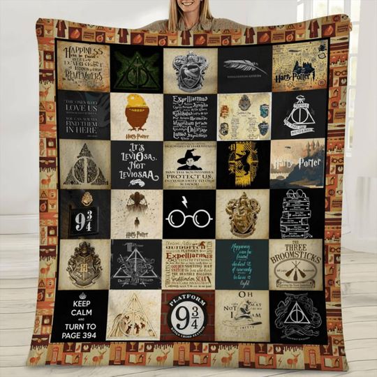 Harry Potter Fleece Blanket - Hogwarts House Bedding & Christmas Decor