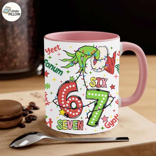 Discover Funny Gen Z Six Seven Meme Coffee Mug, Six Seven Mean Guy  Mug Wrap  , Trendy Xmas 6 7 Mug Design, Internet Humor Christmas Mug