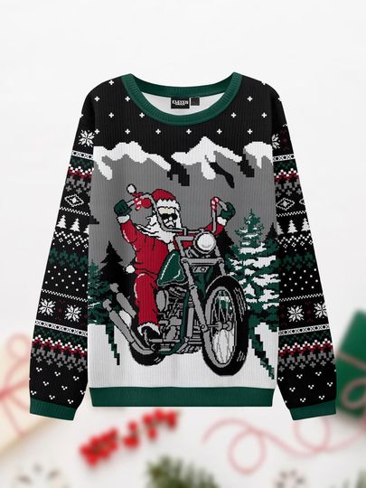 Discover Santa Biker Ugly Sweater, Santa Claus Christmas Sweater, Holiday Sweater, Xmas Ugly Sweater, Xmas Gift For Him