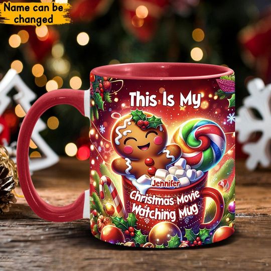 Discover Movie Watching Personalized Accent Mug, Gingerbread Cookie Custom Christmas Mug, Custom Mug for Christmas, Custom Christmas Mug, Mug Gifts