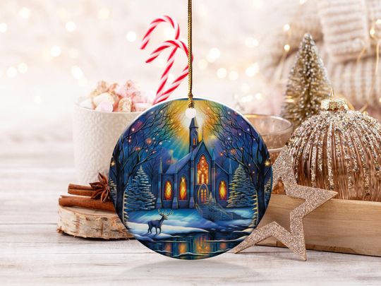 Discover Christmas  Ornament, Christmas Decoration, Holiday Gift Idea, Heirloom Keepsake, Round Ceramic, Gift Exchange, Gift Idea, Xmas Church