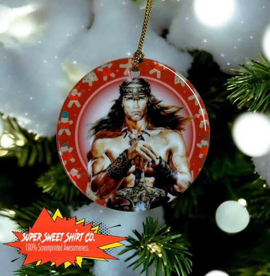 Discover Conan The Barbarian Ceramic Ornament, Handcrafted Arnold Schwarzenegger Decoration for Christmas Tree, Perfect Gift for Movie Lovers