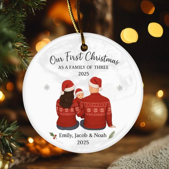 Discover Personalized Family of Three Ornament | First Christmas Keepsake