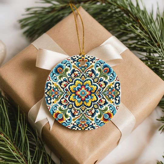 Discover Mexican Christmas Talavera Ornament, Colorful Holiday Ceramic Matte Ornament Gift for Family and Friends