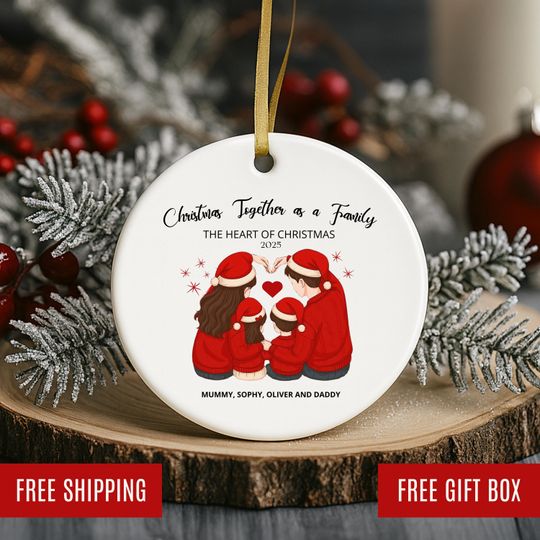Discover Personalized Family Christmas Ornament 2025, Holiday Gift for Parents & Kids, Matching Sweaters Family Ornament, Custom Ceramic Keepsake