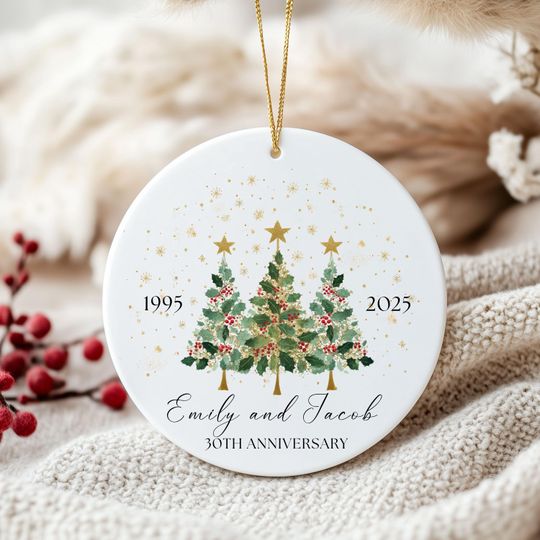 30th Anniversary Ornament, Personalized Wedding Year Ornament, 30th Christmas, Married 30 Years, Mr and Mrs, Couples Wedding Date Ornament