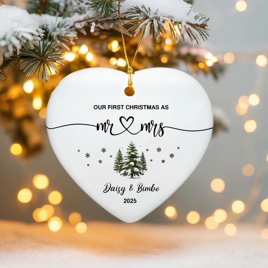 Personalized Our First Christmas as Mr & Mrs Ornament, 1st Christmas Married Gift, Wedding Ceramics Ornament