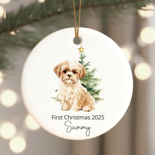 Discover Custom Shih Tzu First Christmas Ornament: Personalized New Puppy Keepsake 2025 Gift, Shih Tzu Dog Lover Watercolor Holiday Decor