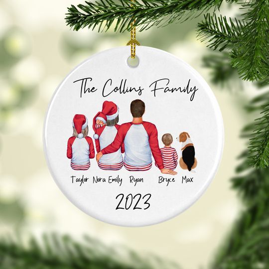 Discover Custom Christmas Family Ornament, Kids Baby Newborn Family, Family Christmas Gift, Family with Pets Ornament, Personalized Family Portrait
