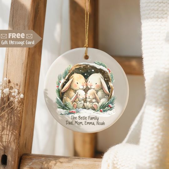 Discover Personalized Bunny Family Ceramic Ornament, Custom Name Christmas Gift,  Rabbit Holiday Keepsake For Twins And Family, Nursery Decor