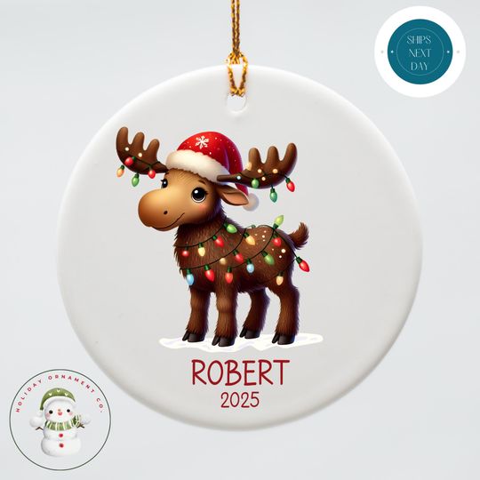 Discover Personalized Reindeer with Lights Christmas Ornament | Keepsake Ceramic Holiday Ornament