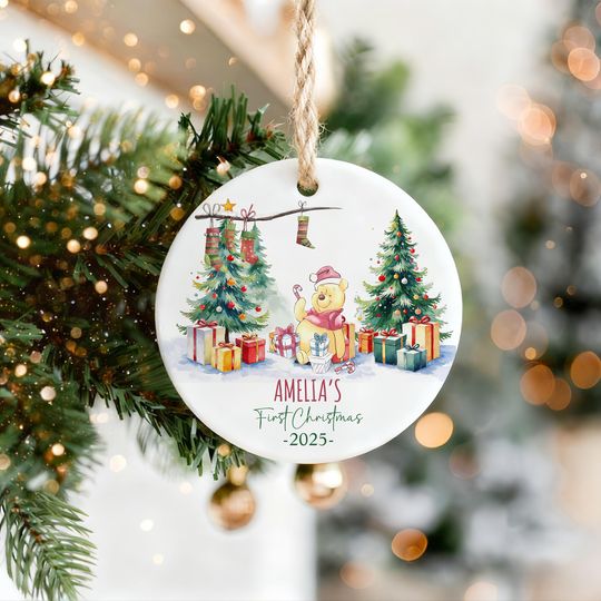 Personalized Winnie the Pooh Christmas Ornament, Baby's First Christmas, Classic Pooh Keepsake, Baby First Christmas Keepsake Decor
