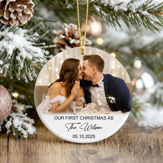 Personalized 1st Christmas as Mr and Mrs Bauble, First Christmas Married Ornament, 1st Christmas Married Decoration, Custom Photo Keepsake