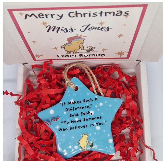 Discover Christmas Teacher Gift Personalised Ceramic Ornament Winnie the Pooh Gift It makes such a difference Gift Box