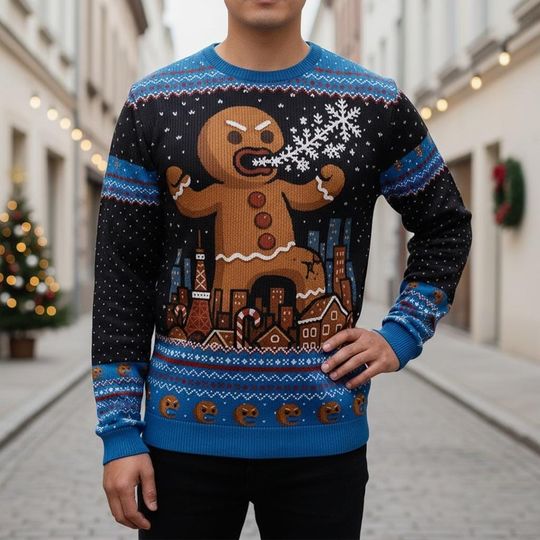 Gingerbread Ugly Christmas Sweater, Funny Xmas Sweater, Cartoon Ugly Sweater, Holiday Sweater, Christmas Gift