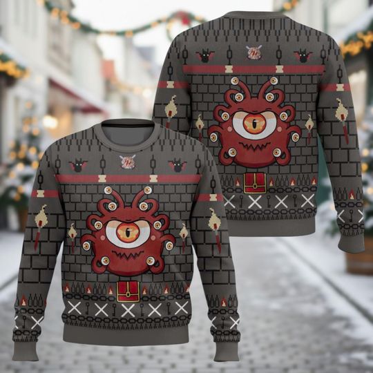 Beholder Ugly Christmas Sweater, D&D Monster Xmas Sweater, Fantasy Ugly Sweater, Dungeon Sweater, Christmas Gift