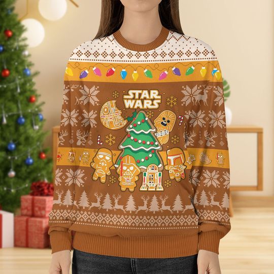 Discover Star Wars Ugly Christmas Sweater, Holiday Theme Xmas Sweater, Chewbacca Ugly Sweater, Festive Tree Sweater, Christmas Gift