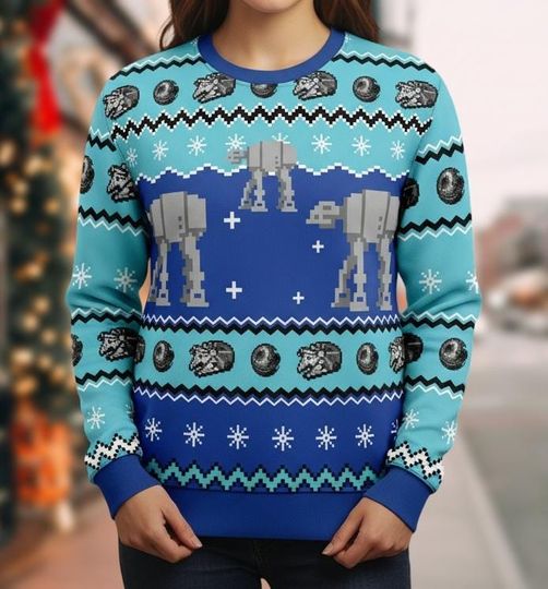Star Wars Ugly Christmas Sweater, AT-AT Xmas Sweater, Galactic Ugly Sweater, Snowflake Sweater, Christmas Gift