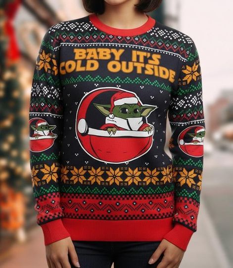 Discover Baby Yoda Ugly Christmas Sweater, Star Wars Holiday Sweater, Mandalorian Xmas Sweater, Cute Yoda Ugly Sweater, Christmas Gift