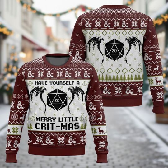 Dungeons & Dragons Ugly Christmas Sweater, Dice Xmas Sweater, Dragon Ugly Sweater, Tabletop Gamer Sweater, Christmas Gift