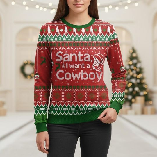 Discover Cowboy Ugly Christmas Sweater, Santa I Want a Cowboy Xmas Sweater, Funny Holiday Ugly Sweater, Western Style Sweater, Christmas Gift