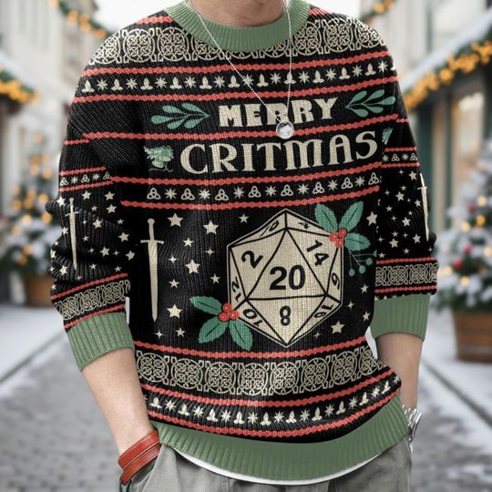 Discover Dungeons And Dragons Ugly Christmas Sweater, D20 Dice Xmas Sweater, RPG Ugly Sweater, Merry Critmas Sweater, Christmas Gift