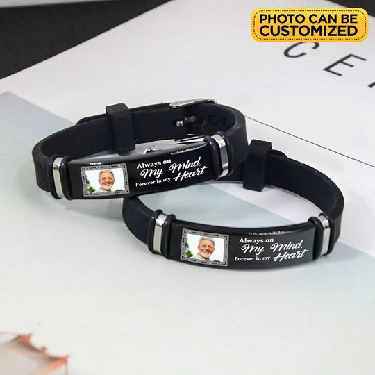 Personalized Photo Memorial Bracelet in Silicone and Steel