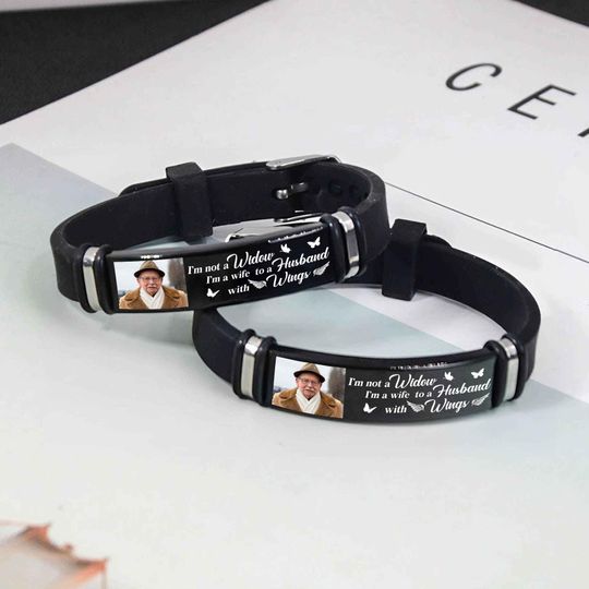 Personalized Memorial Photo Bracelet: "I'm A Wife To A Husband With Wings"