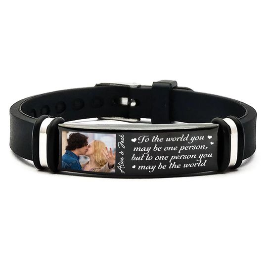 Personalized Photo Bracelet, Stainless Steel & Silicone, Custom Print