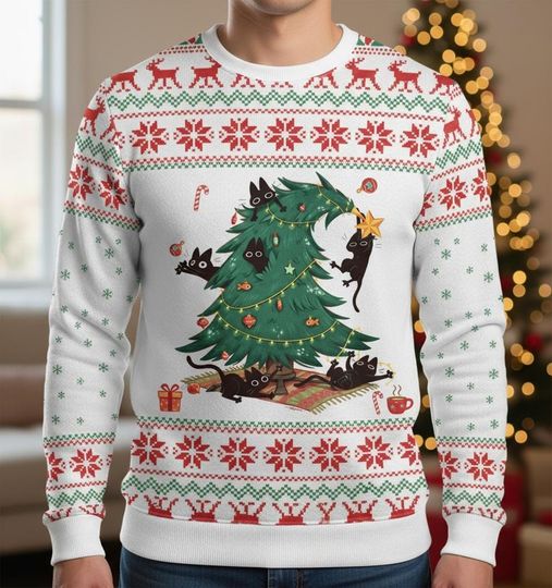 Discover Black Cats Ugly Christmas Sweater, Cat Xmas Sweater, Funny Pet Ugly Sweater, Holiday Cats Sweater, Christmas Gift