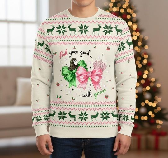 Discover Pink and Green Ugly Christmas Sweater, Changed For Good Xmas Sweater, Wicked The Musical Ugly Sweater, Wicked Movie Christmas Gift