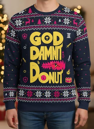 Princess Donut Lover Ugly Christmas Sweater, Dungeon Crawler Carl Xmas Sweater, God Damn Donut Ugly Sweater, Bookish Christmas Gift