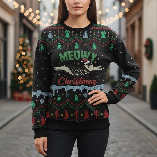 Discover Meowy Ugly Christmas Sweater, Cat Xmas Sweater, Funny Cat Ugly Sweater, Holiday Sweater, Christmas Gift