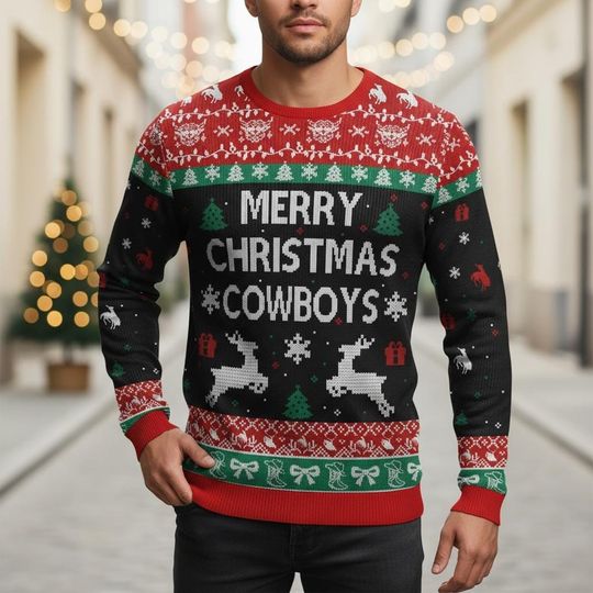 Discover Merry Christmas Cowboys Ugly Christmas Sweater, Funny Xmas Sweater, Cowboy Theme Ugly Sweater, Western Style Sweater, Christmas Gift