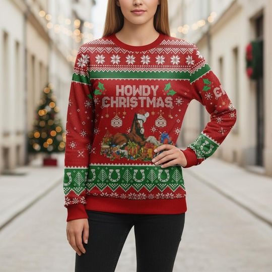 Howdy Ugly Christmas Sweater, Western Xmas Sweater, Cowboy Ugly Sweater, Holiday Sweater, Christmas Gift