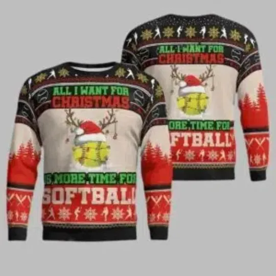 Discover All I Want For Christmas Is Softball Ugly Christmas Sweater Gift