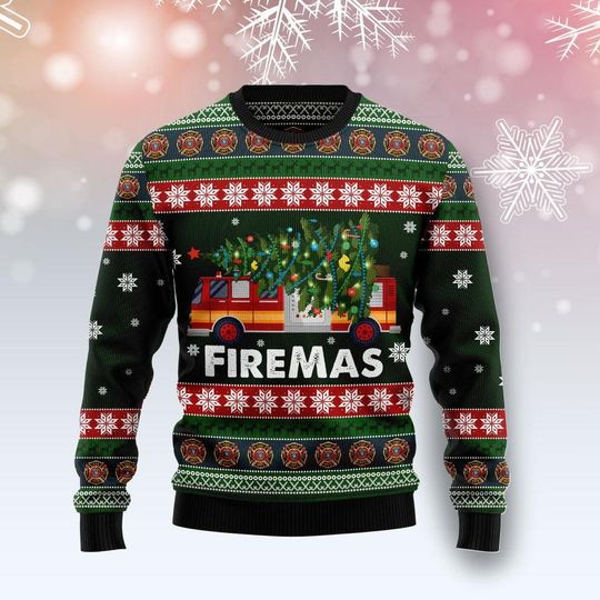 Discover Firefighter Christmas Sweater, Fire Rescue Ugly Xmas Jumper, Courage Honor Holiday Gift for Firemen & First Responders Happy Holiday Gift