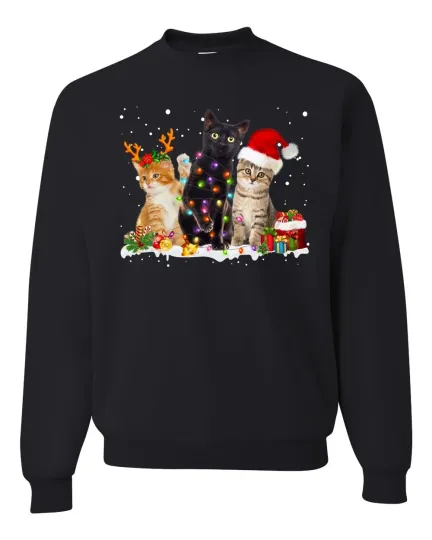 Discover Santa Cat Light Gorgeous Reindeer Xmas Cat Lover Unisex Crewneck Sweatshirt