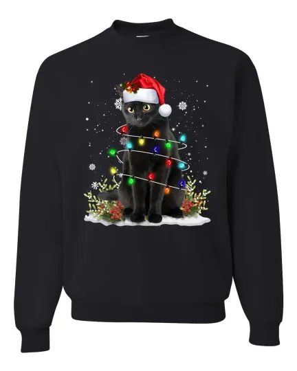 Discover Black Cat Christmas Santa Hat Funny Meowy Cats Unisex Crewneck Sweatshirt