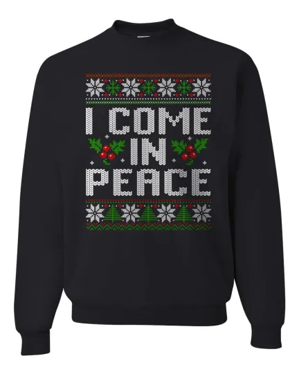 Discover I Come In Peace Couple Matching Ugly Christmas Sweater Crewneck Sweatshirt