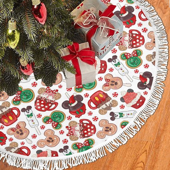 Discover Disney Holiday Snacks Fringe Tree Skirt, Disney Tree Skirt, Mickey Mouse, Minnie Mouse, Disney Christmas, Disney Holiday, Disney Cookies