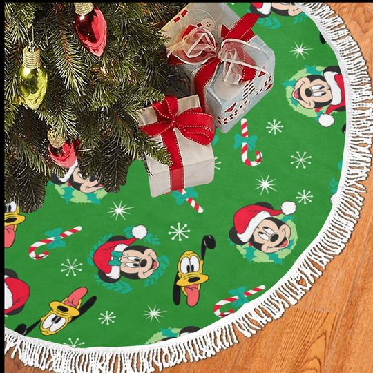 Discover Disney Green Christmas Fringe Tree Skirt, Disney Tree Skirt, Mickey Mouse, Minnie Mouse, Pluto, Disney Christmas, Disney Holiday Decor